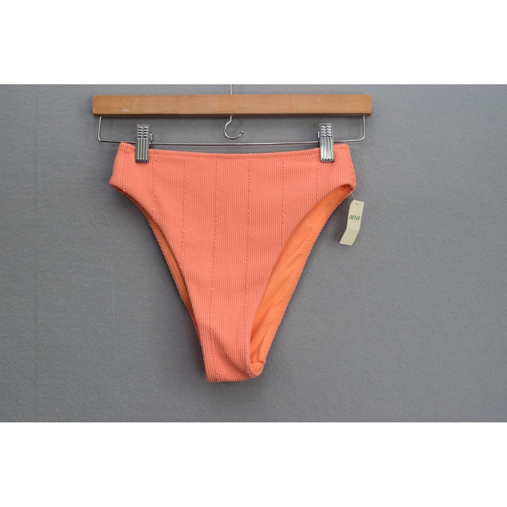 Aerie Bikini Bottom Small Peach High Cut Cheeky Ribbed Women Swimwear New
